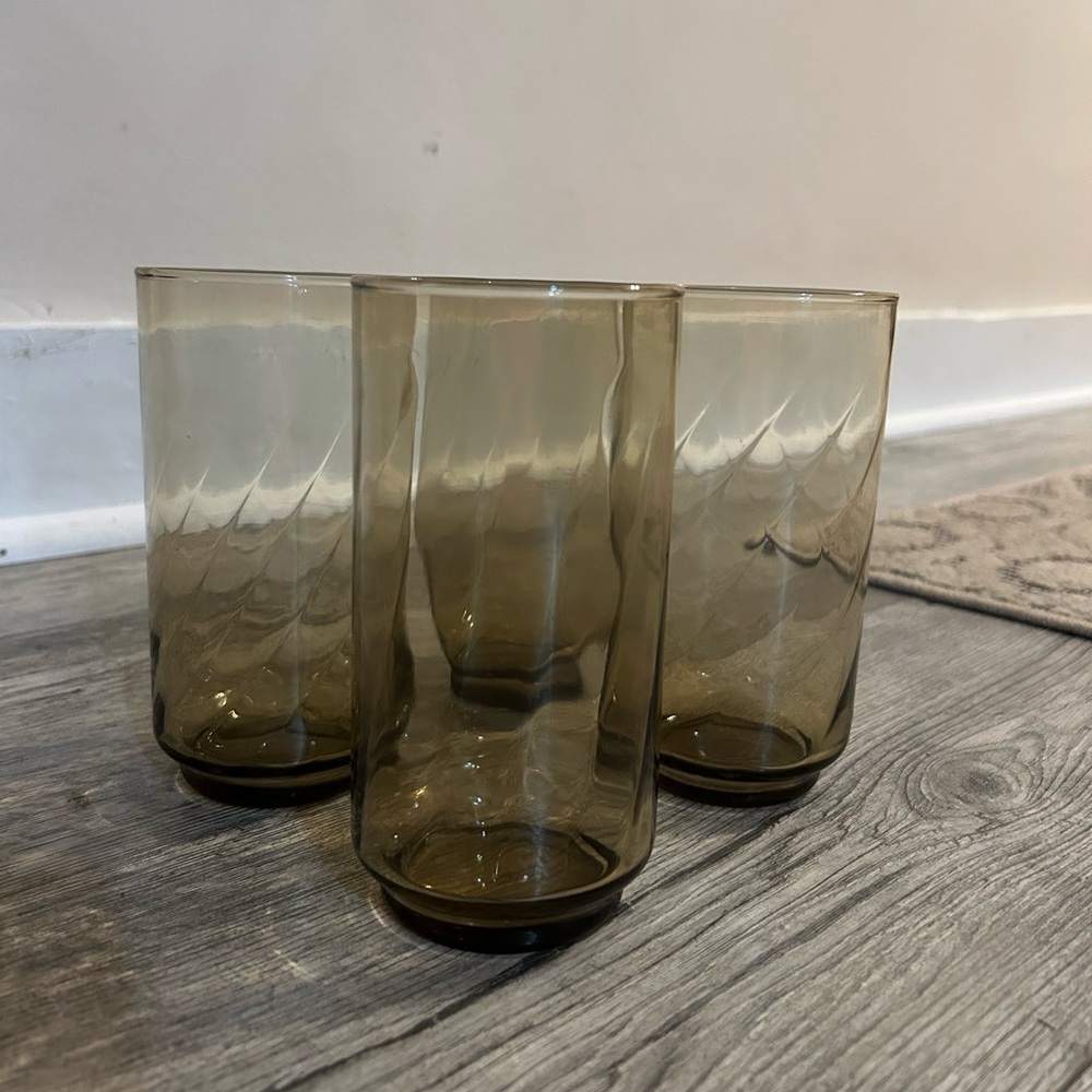 VTG Set of Libbeys Optic Swirl Amber Glasses 1960’s